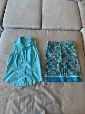 Talbots Floral Turquoise Pencil Skirt - Women's Skirt
